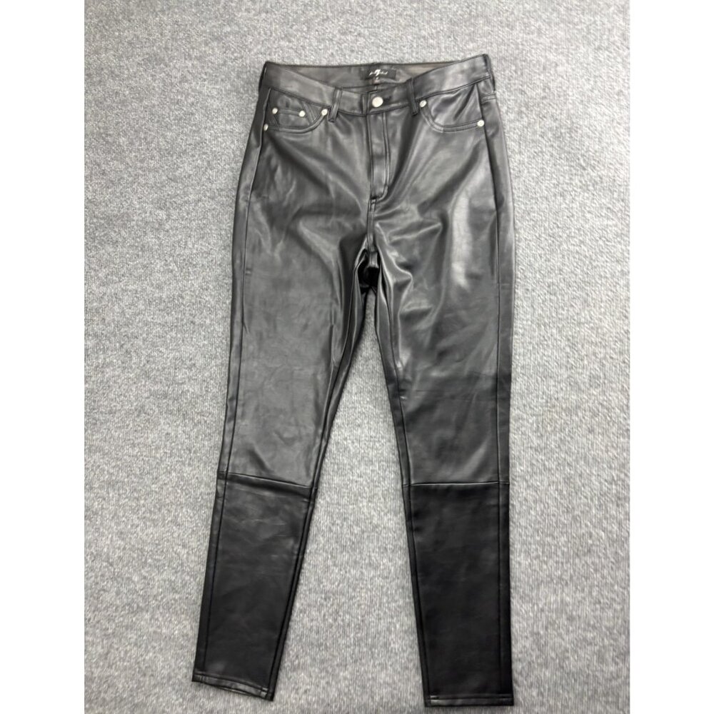7 For All Mankind Pants Womens S Black Faux Leather Skinny Stretch Jeggings